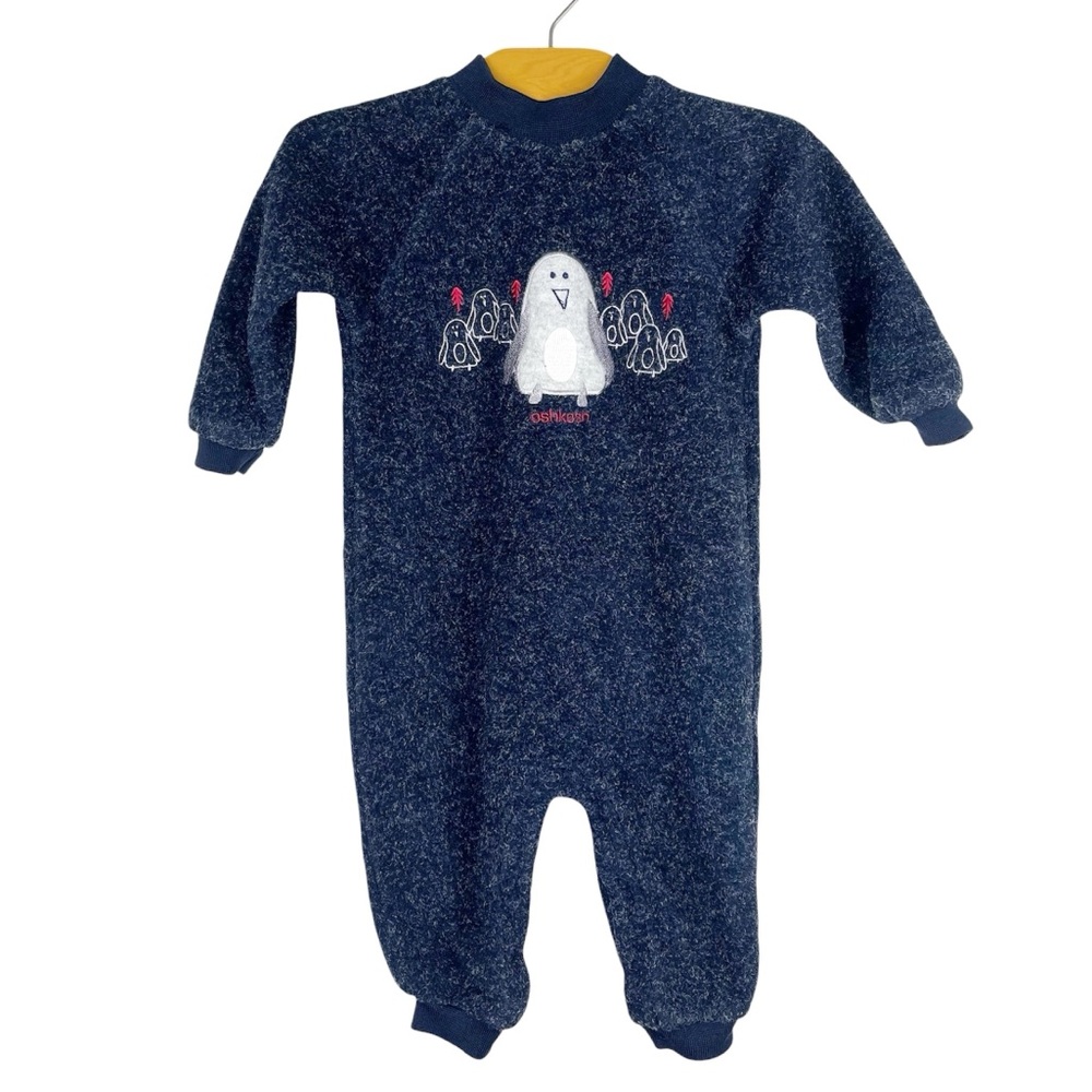 Vintage Oshkosh Mohair Blend One Piece Penguins Romper Size 12 Months